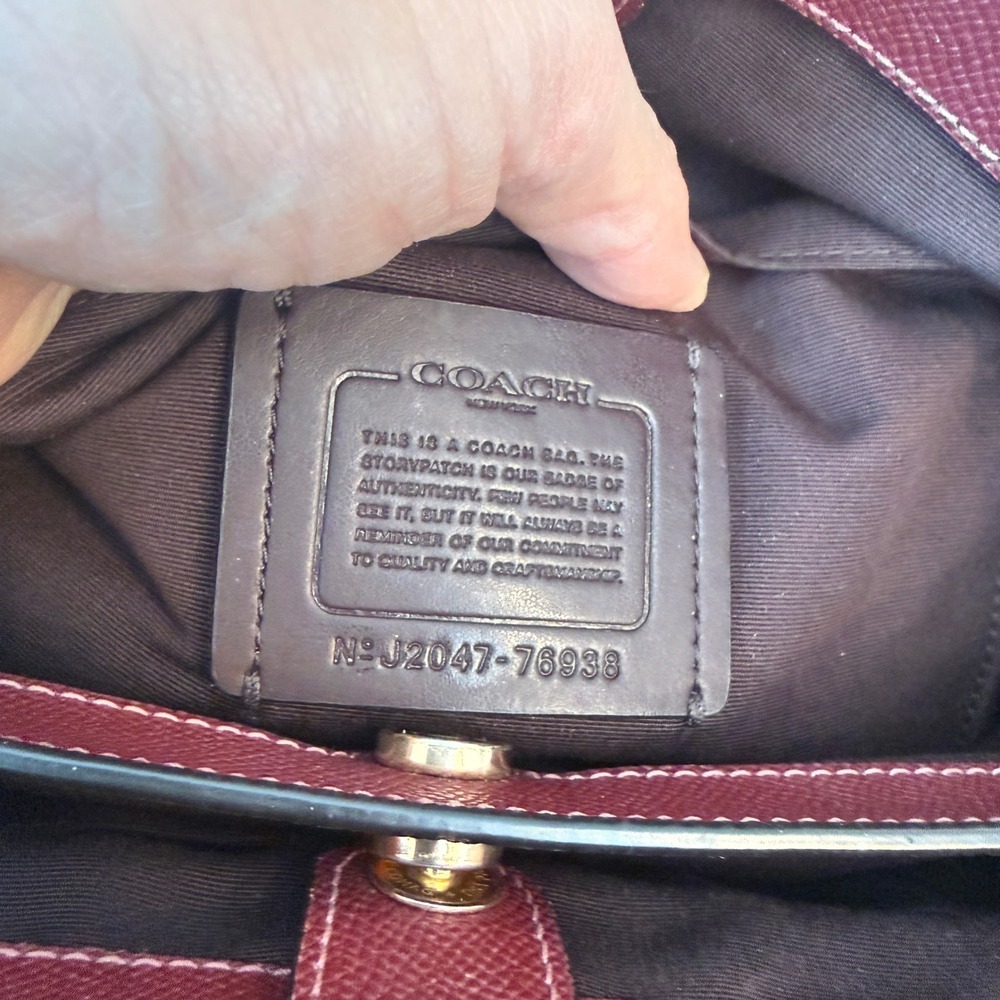 Coach Burgundy ETTA Carryall Crossgrain Leather Triple Zip Gold Hardware Handbag - Picture 12 of 12